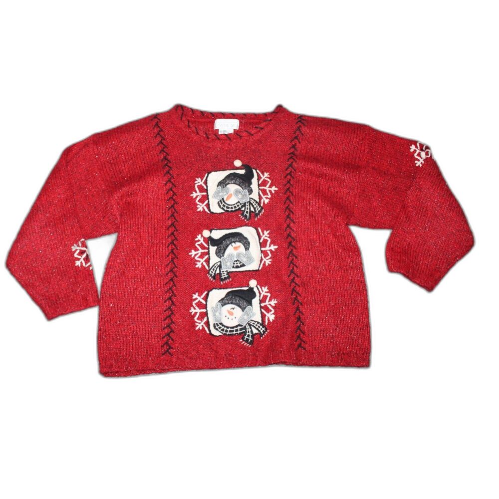 Womens Ugly Christmas Sweater Size XL Red Winter Christmas Snowman